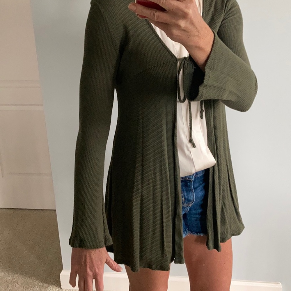 Olive Tie Front Cardigan - Picture 6 of 7